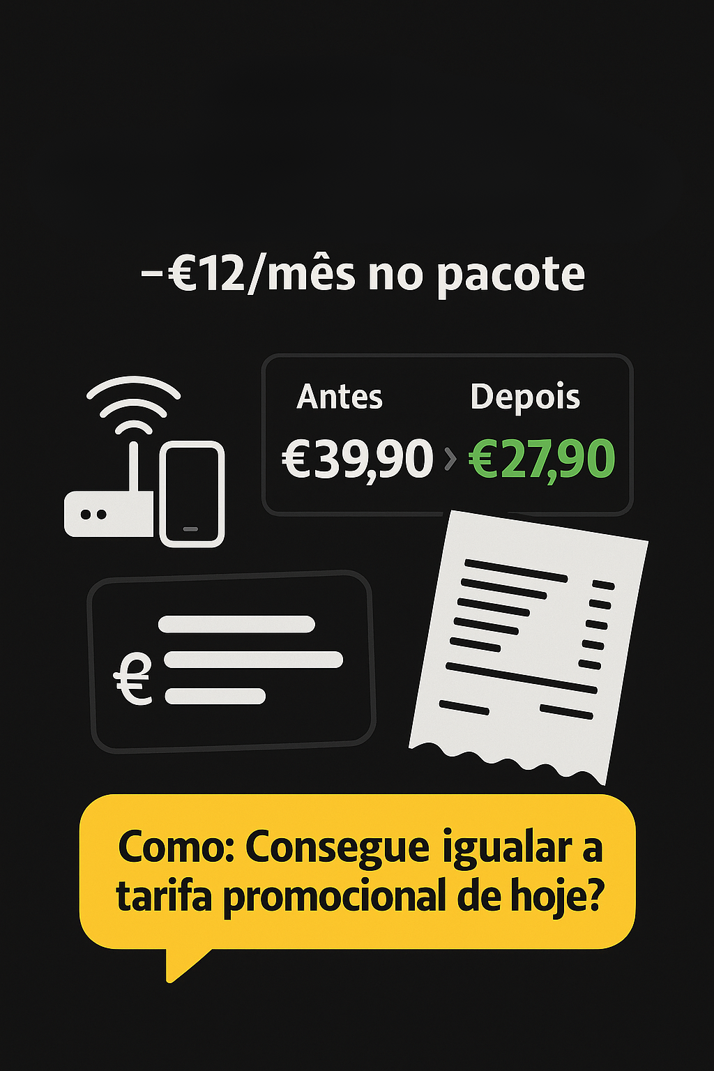 Balão de fala com script de negociação para telecom